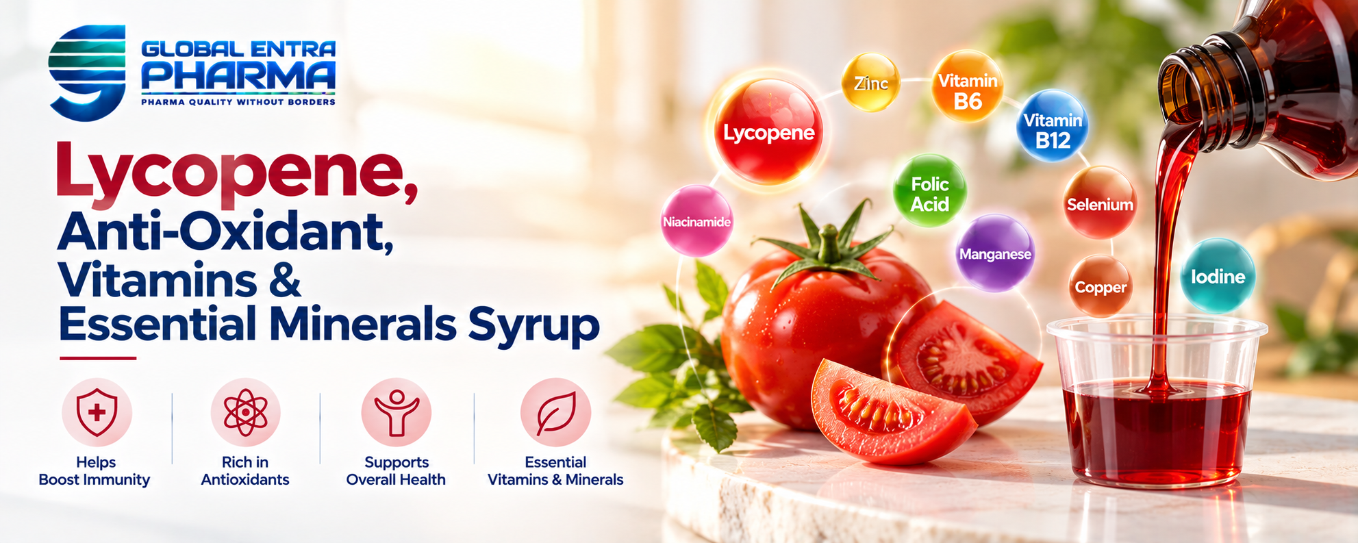 Lycopene, Antioxidant, Vitamins & Essential Minerals Syrup Manufacturer in India